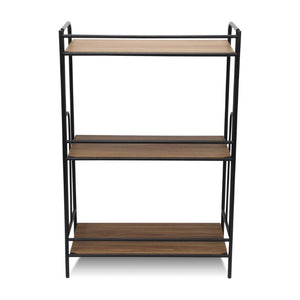 37 Inch Rustic Three Tier Etagere with Distressed Wood Shelves and Iron Frame