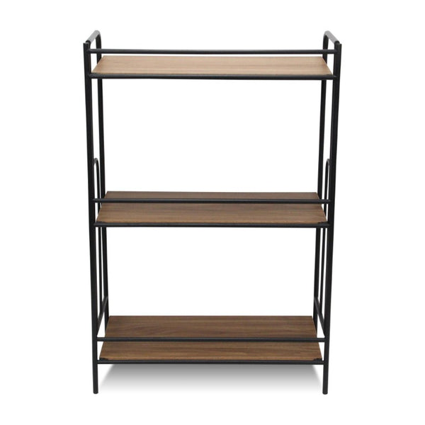 37 Inch Rustic Three Tier Etagere with Distressed Wood Shelves and Iron Frame