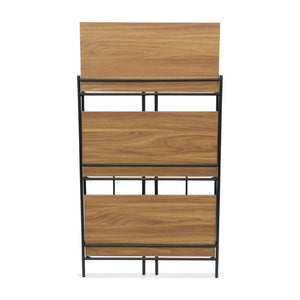 37 Inch Rustic Three Tier Etagere with Distressed Wood Shelves and Iron Frame