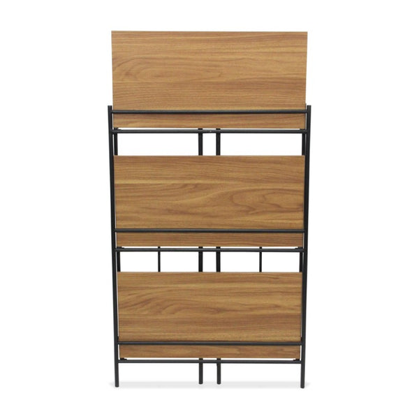 37 Inch Rustic Three Tier Etagere with Distressed Wood Shelves and Iron Frame