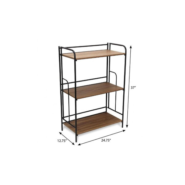 37 Inch Rustic Three Tier Etagere with Distressed Wood Shelves and Iron Frame