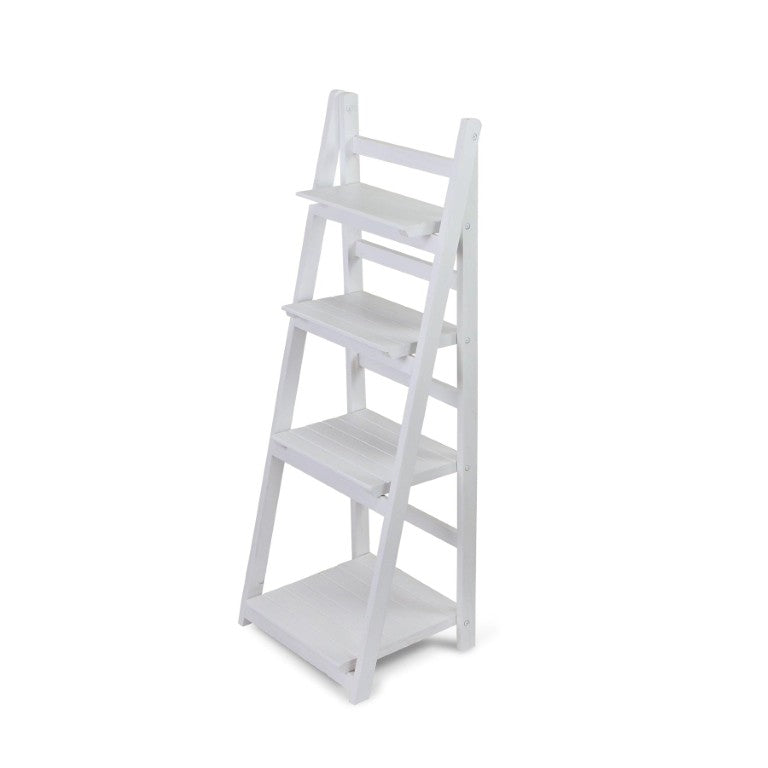 HomeRoots 44 Inch Distressed White Wood Four Tier Ladder Shelf Bookcase for Living Room 738650