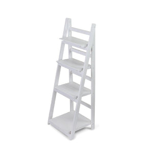 44 Inch Distressed White Wood Four Tier Ladder Shelf Bookcase for Living Room