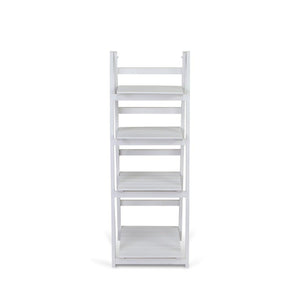44 Inch Distressed White Wood Four Tier Ladder Shelf Bookcase for Living Room
