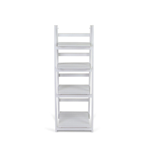 44 Inch Distressed White Wood Four Tier Ladder Shelf Bookcase for Living Room