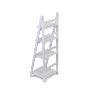 44 Inch Distressed White Wood Four Tier Ladder Shelf Bookcase for Living Room