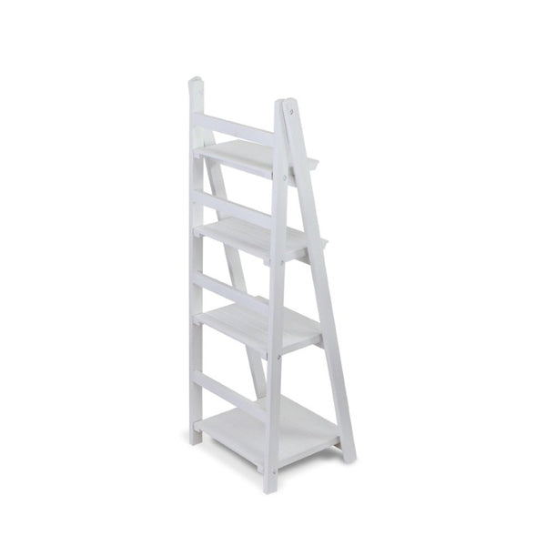 44 Inch Distressed White Wood Four Tier Ladder Shelf Bookcase for Living Room