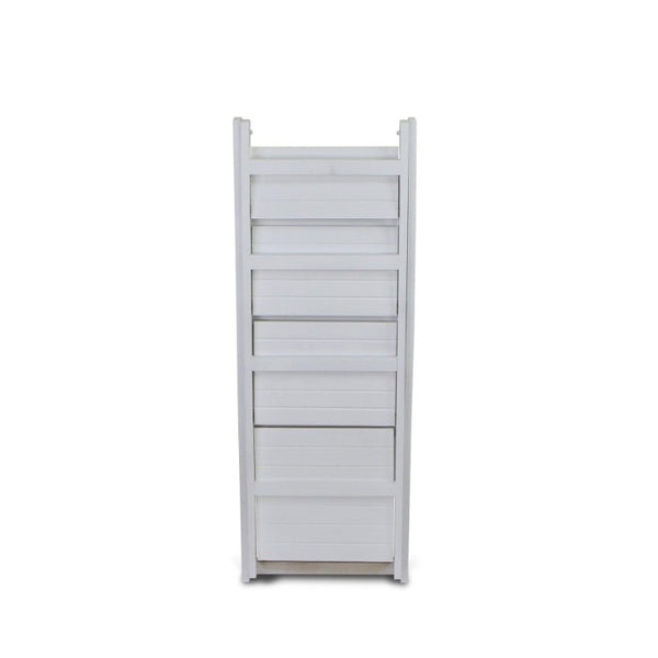 44 Inch Distressed White Wood Four Tier Ladder Shelf Bookcase for Living Room