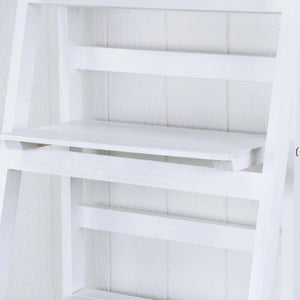 44 Inch Distressed White Wood Four Tier Ladder Shelf Bookcase for Living Room