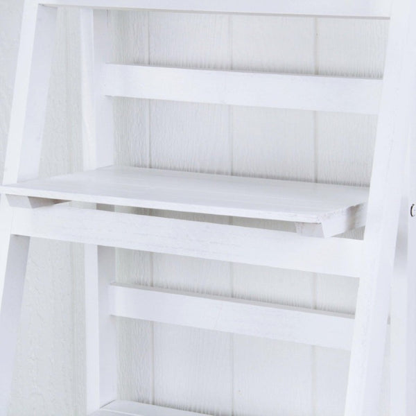 44 Inch Distressed White Wood Four Tier Ladder Shelf Bookcase for Living Room