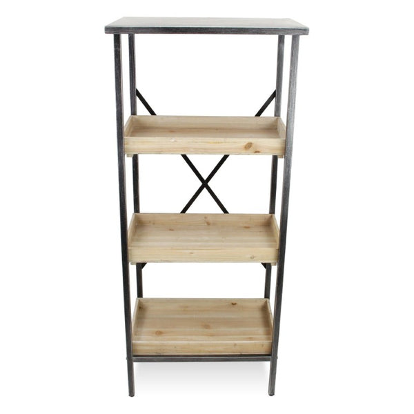 HomeRoots 49 Inch Three Tier Industrial Etagere with Distressed Wood and Black Metal Frame 738651