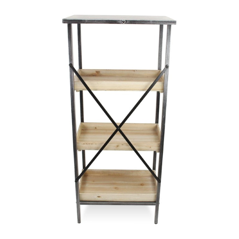 HomeRoots 49 Inch Three Tier Industrial Etagere with Distressed Wood and Black Metal Frame 738651