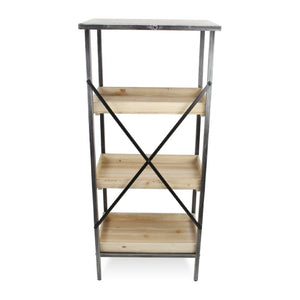 49 Inch Three Tier Industrial Etagere with Distressed Wood and Black Metal Frame
