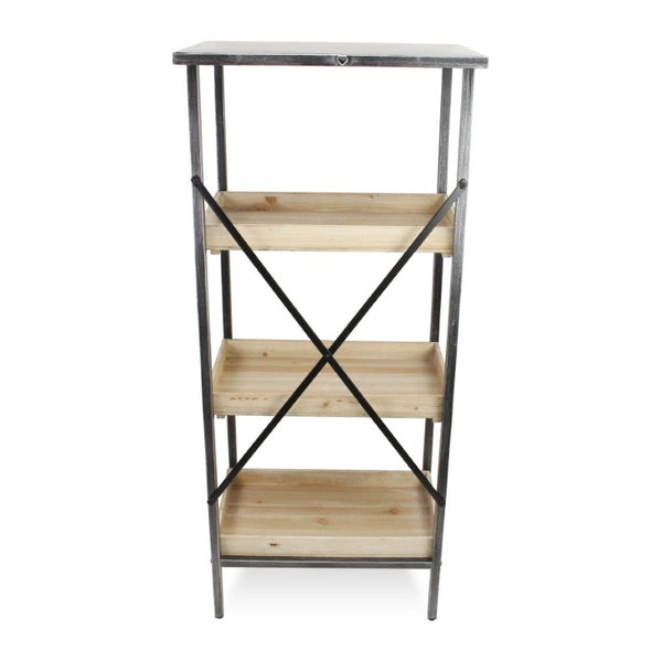 49 Inch Three Tier Industrial Etagere with Distressed Wood and Black Metal Frame