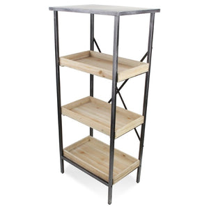 49 Inch Three Tier Industrial Etagere with Distressed Wood and Black Metal Frame