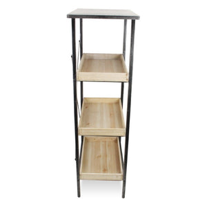 49 Inch Three Tier Industrial Etagere with Distressed Wood and Black Metal Frame