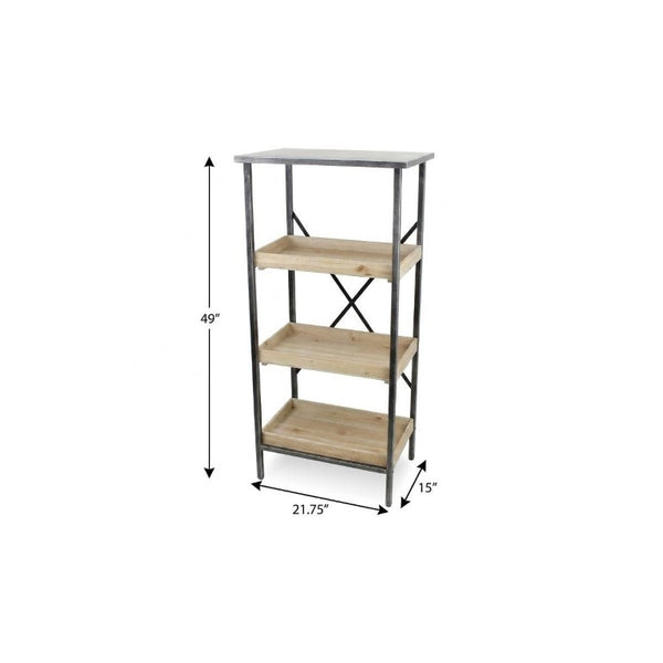 49 Inch Three Tier Industrial Etagere with Distressed Wood and Black Metal Frame