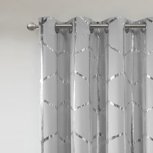 English Elm Total Blackout Metallic Raina Grommet Curtain Panels, 2-Pack 50x84, Geometric Silver Print, Energy-Saving Privacy Drapes B035129663
