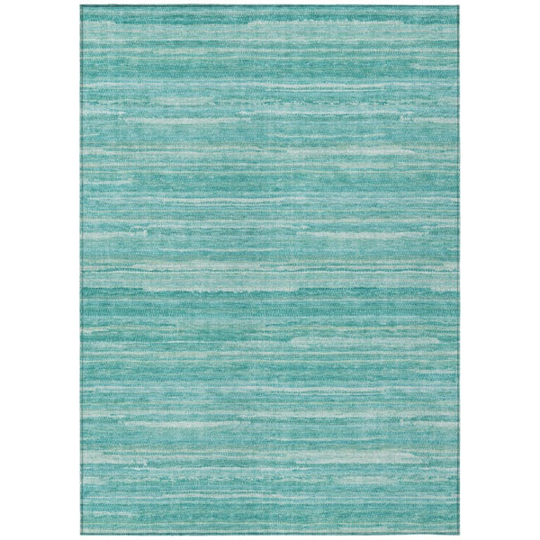 HomeRoots 5 X 8 Aqua Teal Stripe Polyester Area Rug Washable Stain Resistant Indoor Outdoor 738668