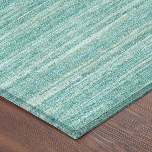 5 X 8 Aqua Teal Stripe Polyester Area Rug Washable Stain Resistant Indoor Outdoor