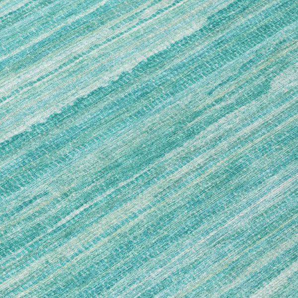 5 X 8 Aqua Teal Stripe Polyester Area Rug Washable Stain Resistant Indoor Outdoor