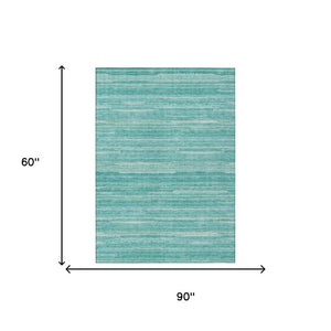 5 X 8 Aqua Teal Stripe Polyester Area Rug Washable Stain Resistant Indoor Outdoor