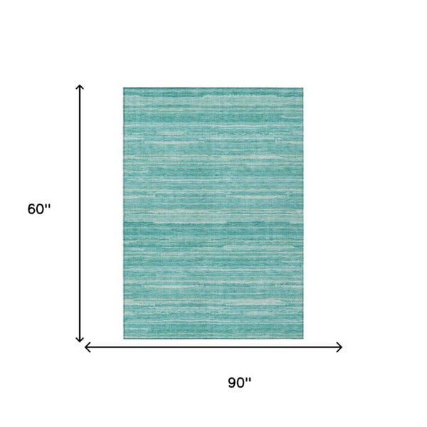 5 X 8 Aqua Teal Stripe Polyester Area Rug Washable Stain Resistant Indoor Outdoor