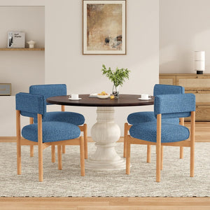 English Elm Modern Linen Upholstered Dining Chair Set Solid Wood Cross Base Removable Back Blue T3623P466012