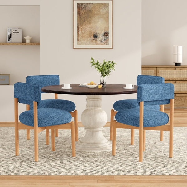 English Elm Modern Linen Upholstered Dining Chair Set Solid Wood Cross Base Removable Back Blue T3623P466012