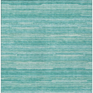 8 X 10 Striped Aqua Teal Polyester Indoor Outdoor Rug Washable Pet Friendly