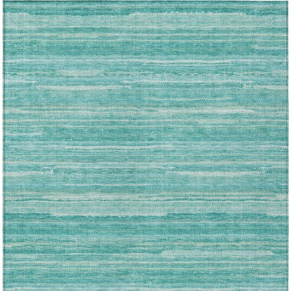 8 X 10 Striped Aqua Teal Polyester Indoor Outdoor Rug Washable Pet Friendly