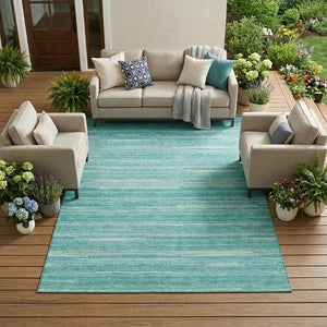10 Ft X 14 Ft Striped Polyester Area Rug for Patio Porch Poolside or Living Room