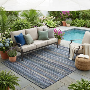 5 X 8 Striped Polyester Area Rug Washable and Stain Resistant for Patio or Living Room