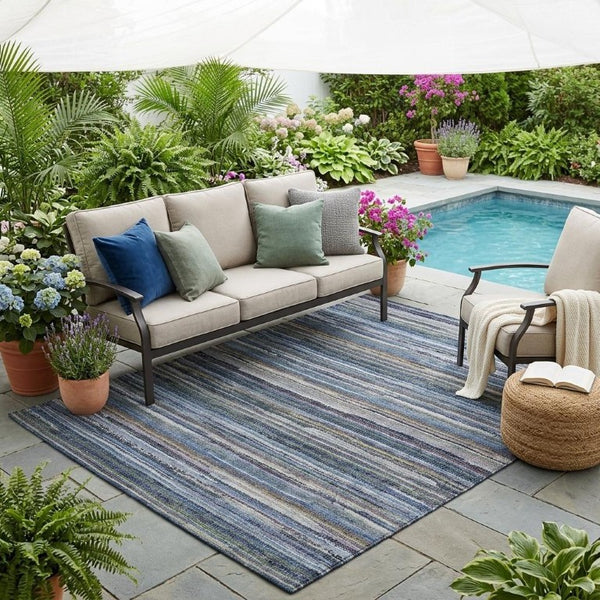 5 X 8 Striped Polyester Area Rug Washable and Stain Resistant for Patio or Living Room