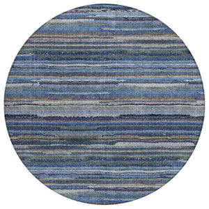 HomeRoots 8 Ft Round Striped Polyester Area Rug for Indoor Outdoor High Traffic Spaces 738681