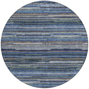 8 Ft Round Striped Polyester Area Rug for Indoor Outdoor High Traffic Spaces