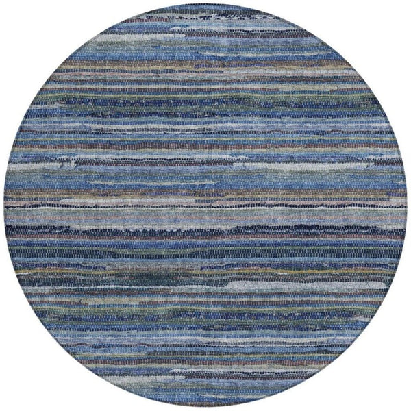 8 Ft Round Striped Polyester Area Rug for Indoor Outdoor High Traffic Spaces