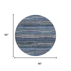 8 Ft Round Striped Polyester Area Rug for Indoor Outdoor High Traffic Spaces