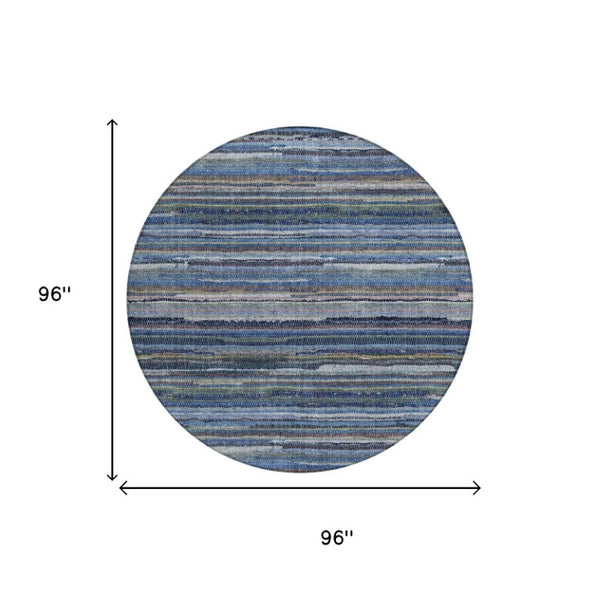 8 Ft Round Striped Polyester Area Rug for Indoor Outdoor High Traffic Spaces