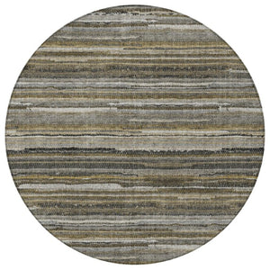 8 Ft Round Striped Polyester Rug Washable Indoor Outdoor for Patio or Family Room