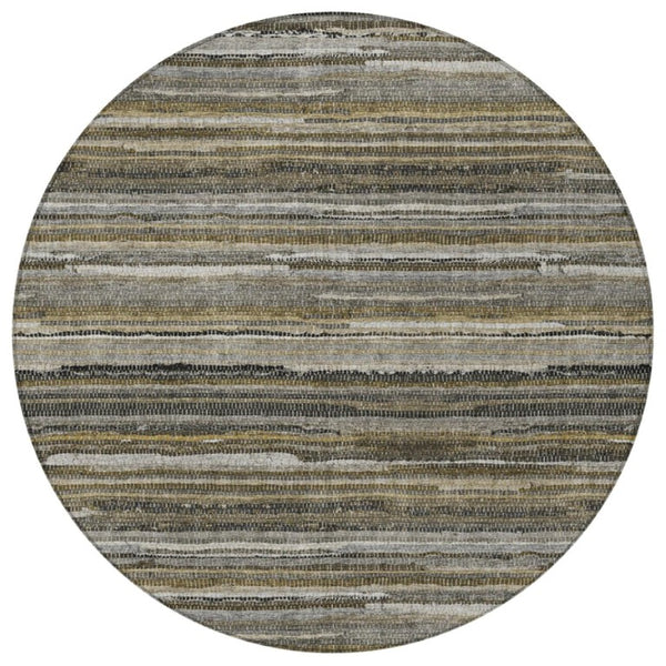 8 Ft Round Striped Polyester Rug Washable Indoor Outdoor for Patio or Family Room