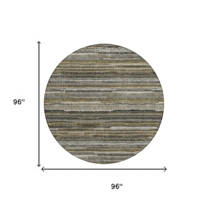 8 Ft Round Striped Polyester Rug Washable Indoor Outdoor for Patio or Family Room