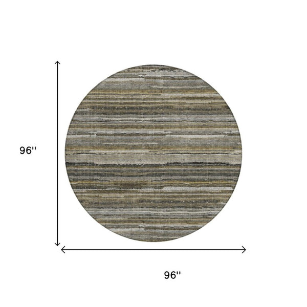 8 Ft Round Striped Polyester Rug Washable Indoor Outdoor for Patio or Family Room