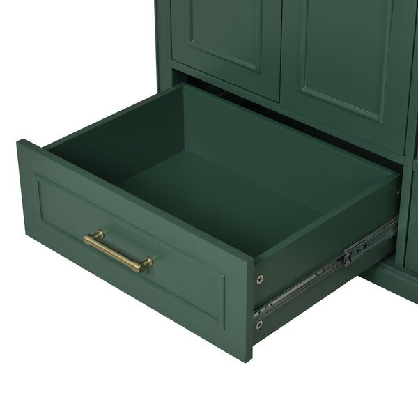 English Elm 36" Traditional Bathroom Vanity with Ceramic Sink, Solid Wood Cabinet, Soft-Close Doors & Drawers Green N729P251630F