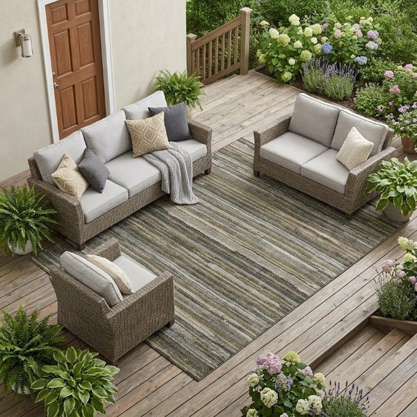8 X 10 Pewter Gray Stripe Polyester Area Rug Washable Stain Resistant Indoor Outdoor