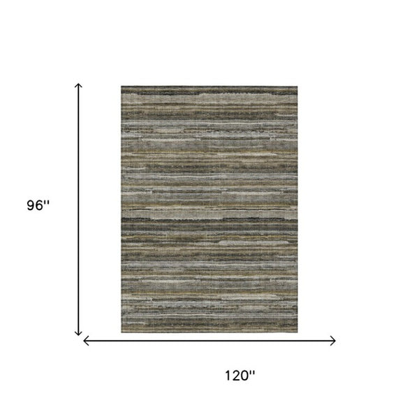 8 X 10 Pewter Gray Stripe Polyester Area Rug Washable Stain Resistant Indoor Outdoor