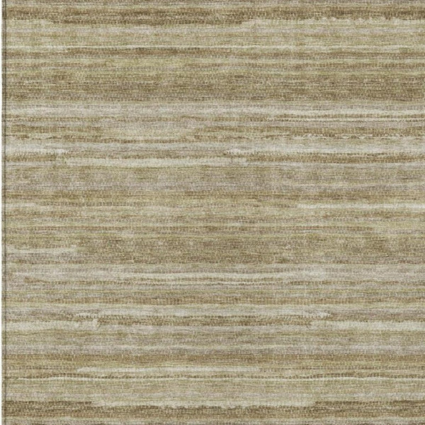 8 X 10 Tan Brown Stripe Washable Polyester Area Rug for Patio Porch or Living Room