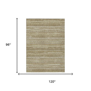 8 X 10 Tan Brown Stripe Washable Polyester Area Rug for Patio Porch or Living Room