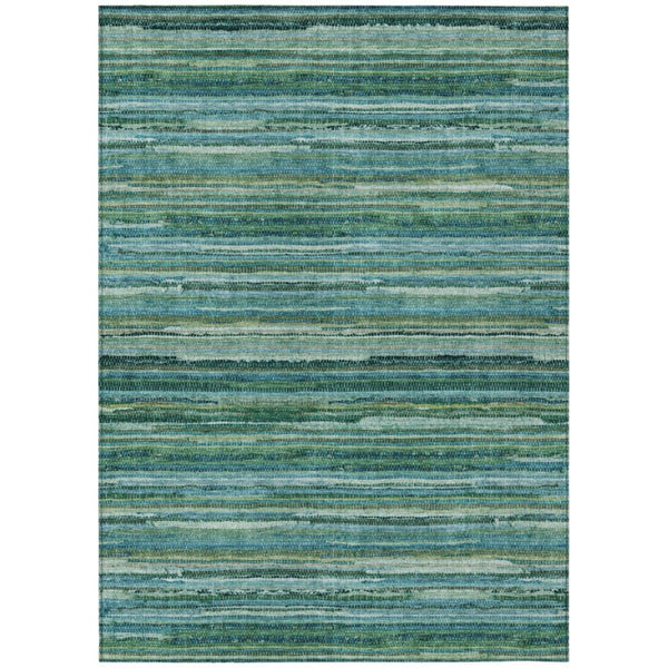 HomeRoots 5 X 8 Teal Stripe Polyester Area Rug Washable for Indoor Outdoor Living Spaces 738710