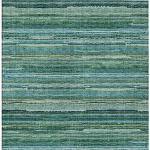 5 X 8 Teal Stripe Polyester Area Rug Washable for Indoor Outdoor Living Spaces